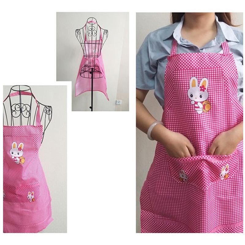 Cartoon Rabbit Gingham Apron with Pockets,Waterproof Kitchen Apron for Women,Cooking Baking Cleaning Work Apron