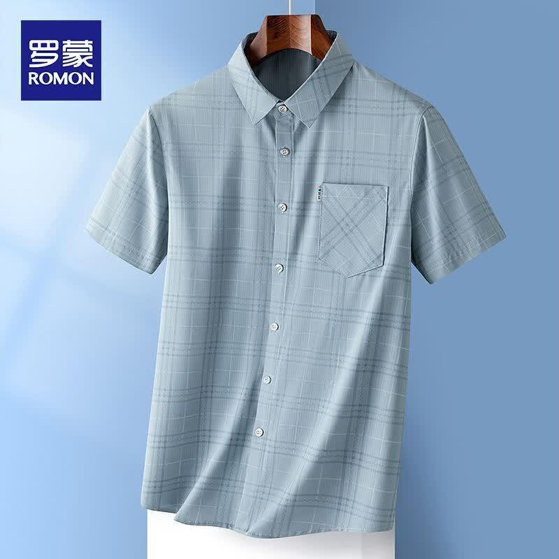 ROMON Men s Plaid Modal Short Sleeve Polo Shirt M