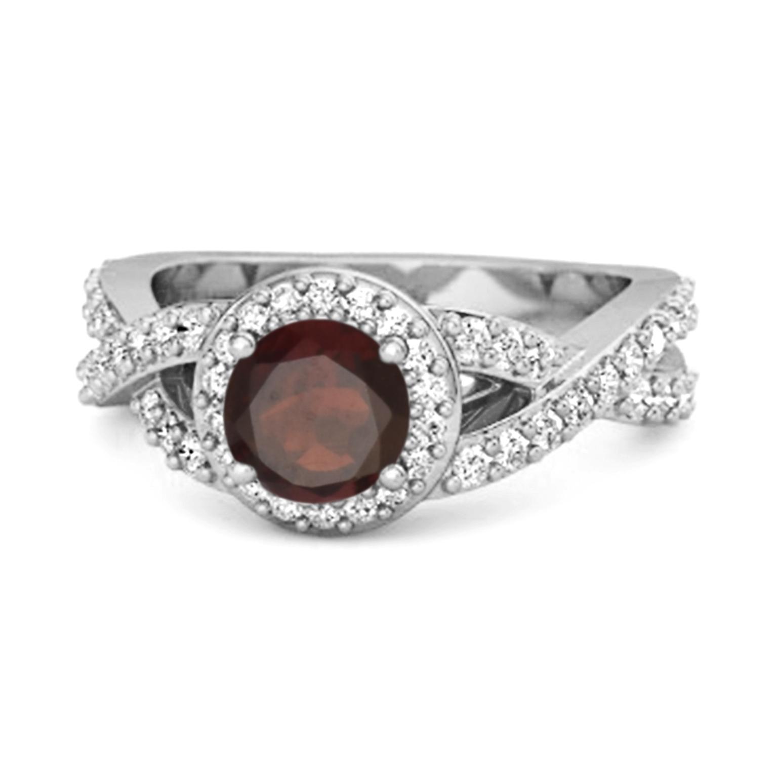 

Garnet Halo Accents Ring - 925 Sterling Silver 9 білий