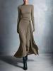 2026 Damen Herbst/Winter Unifarbenes Langarm Wickelkleid mit Knoten-Detail