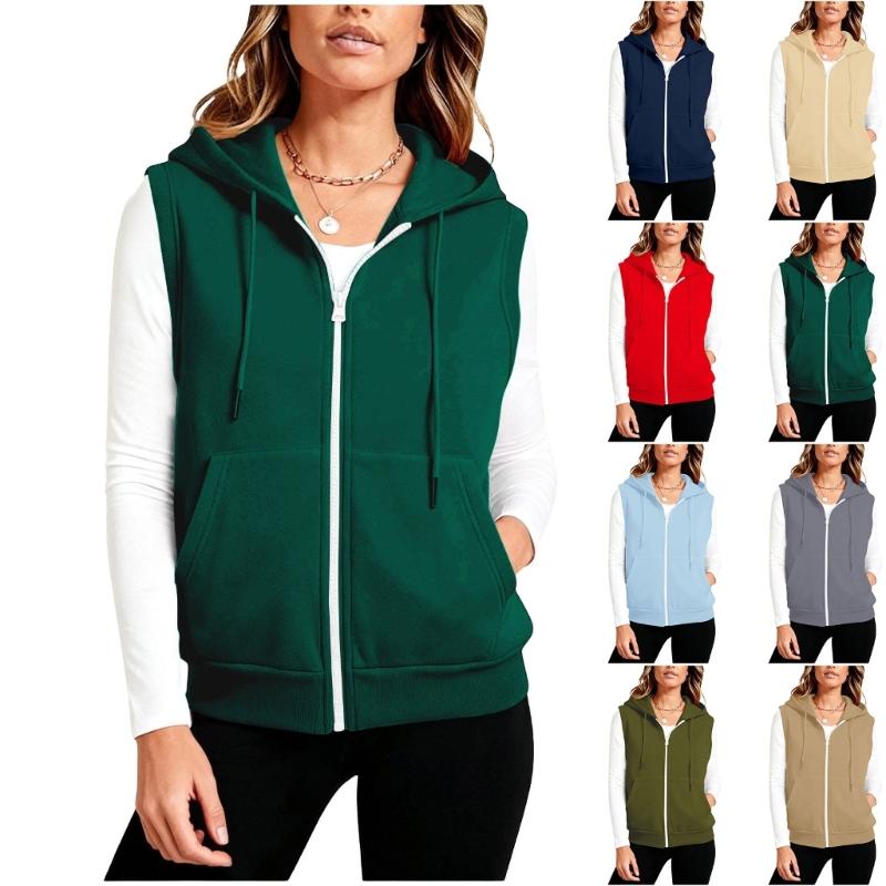 Women’s Sleeveless Sun Protection Vest Zip Up Hoodie Jacket Lightweight Drawstring Sweatshirt Outdoor Shirt with Pockets