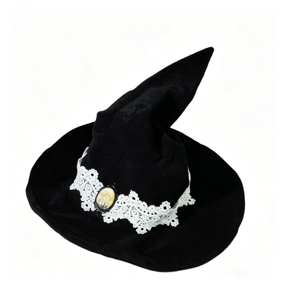 Vintage Lace Witch Hat Lace Trim Wizard Cap Lolita Gothic Witch Hat  Halloween Event White pattern