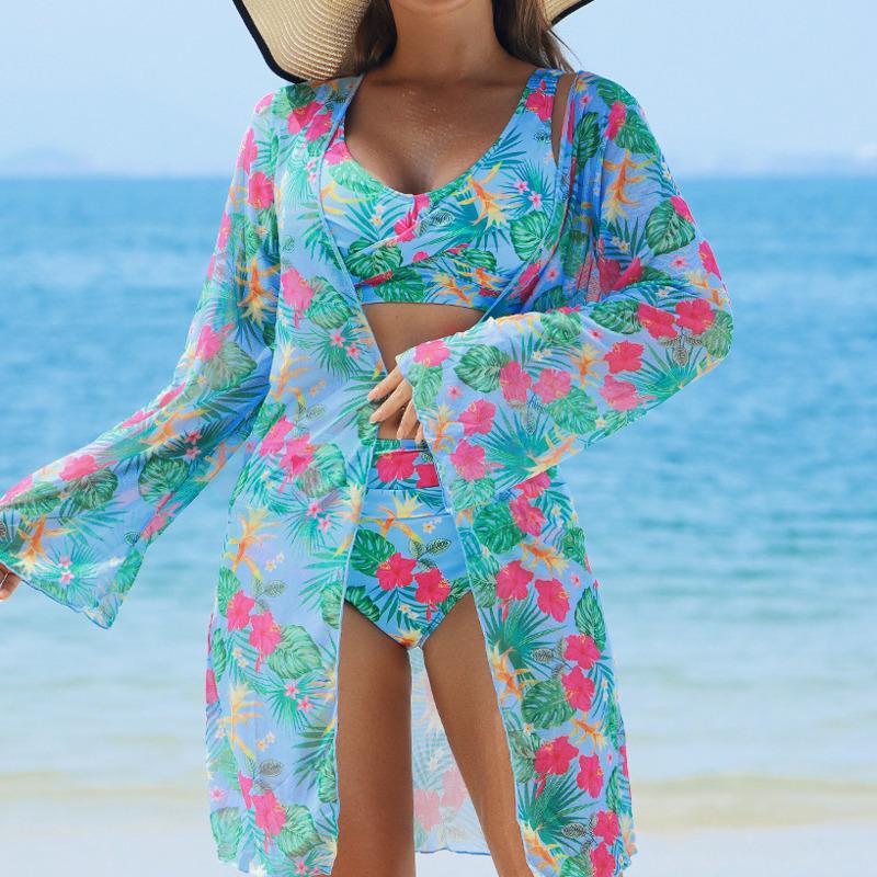 Druk Seksowne Bikini Kostium Kąpielowy Kobiety Stroje Kąpielowe Push Up Damskie Plażowe Stroje Kąpielowe Trzyczęściowe Stroje Kąpielowe Zestaw Bikini Kąpielówki Basenowe