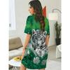 Women's Elegant White & Green Tiger Print Dresses Women's Short Sleeve Round Neck Sleep Dress Y2k Ladies Clothes Female Clothing