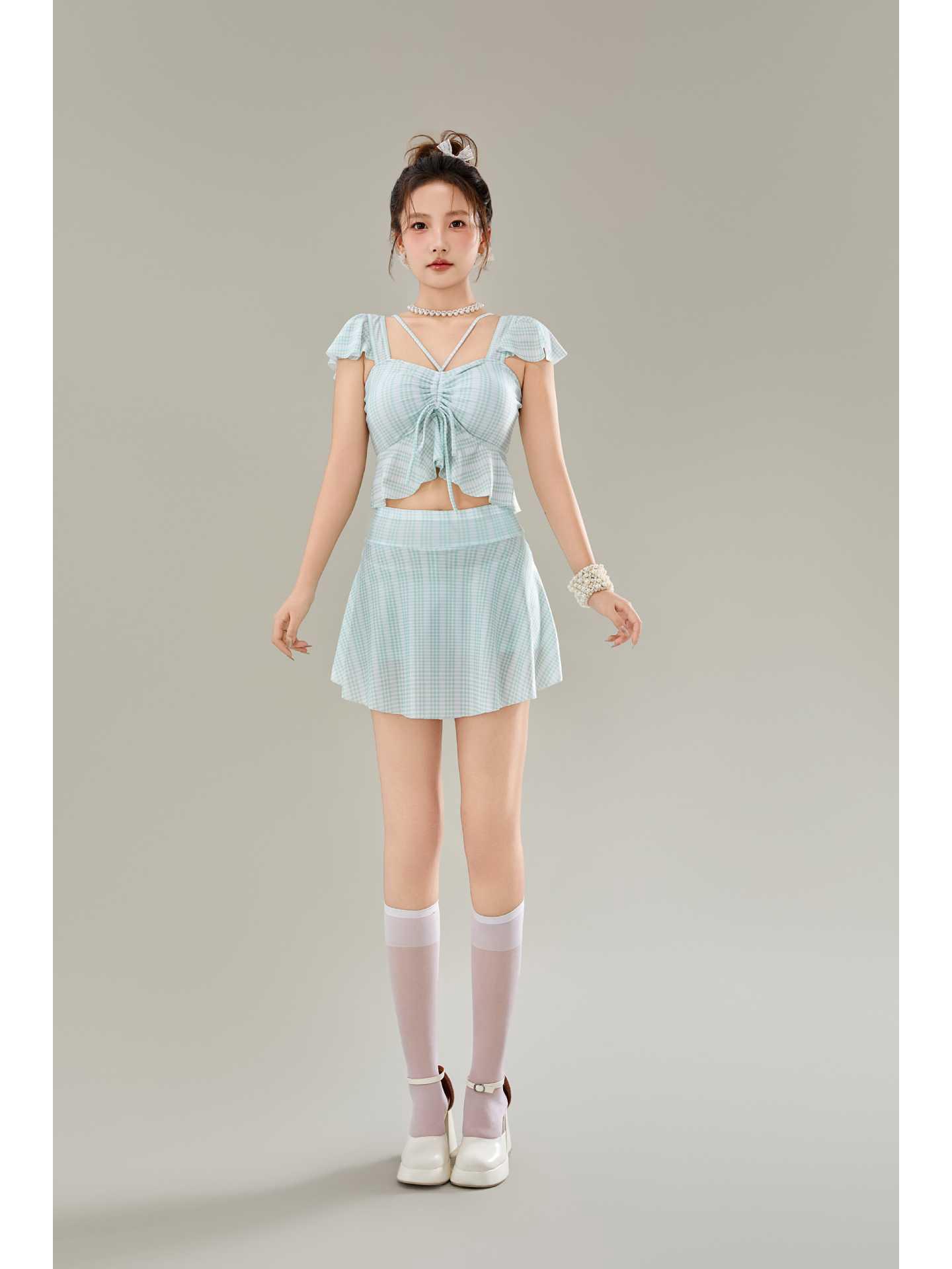 

2025 Стройнящий женский купальник-двойка с рукавами - Консервативный дизайн для горячих источников L [50-55 kg] зелёный