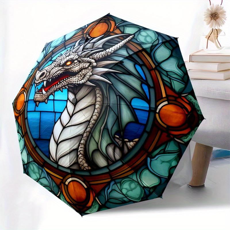 Stained Glass Dragon Window Panel - Fantasy Art Decor Umbrella Day Gift Y248