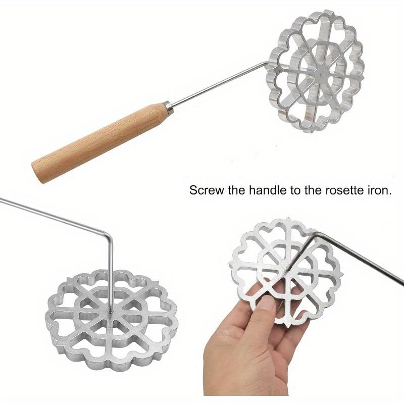 Bunuelos Mold with Handle, 4.7'' Rosette Achappam Mold Non-Stick Timbale Mold for Easy and Fun Kitchen Cooking and Baking Untensils