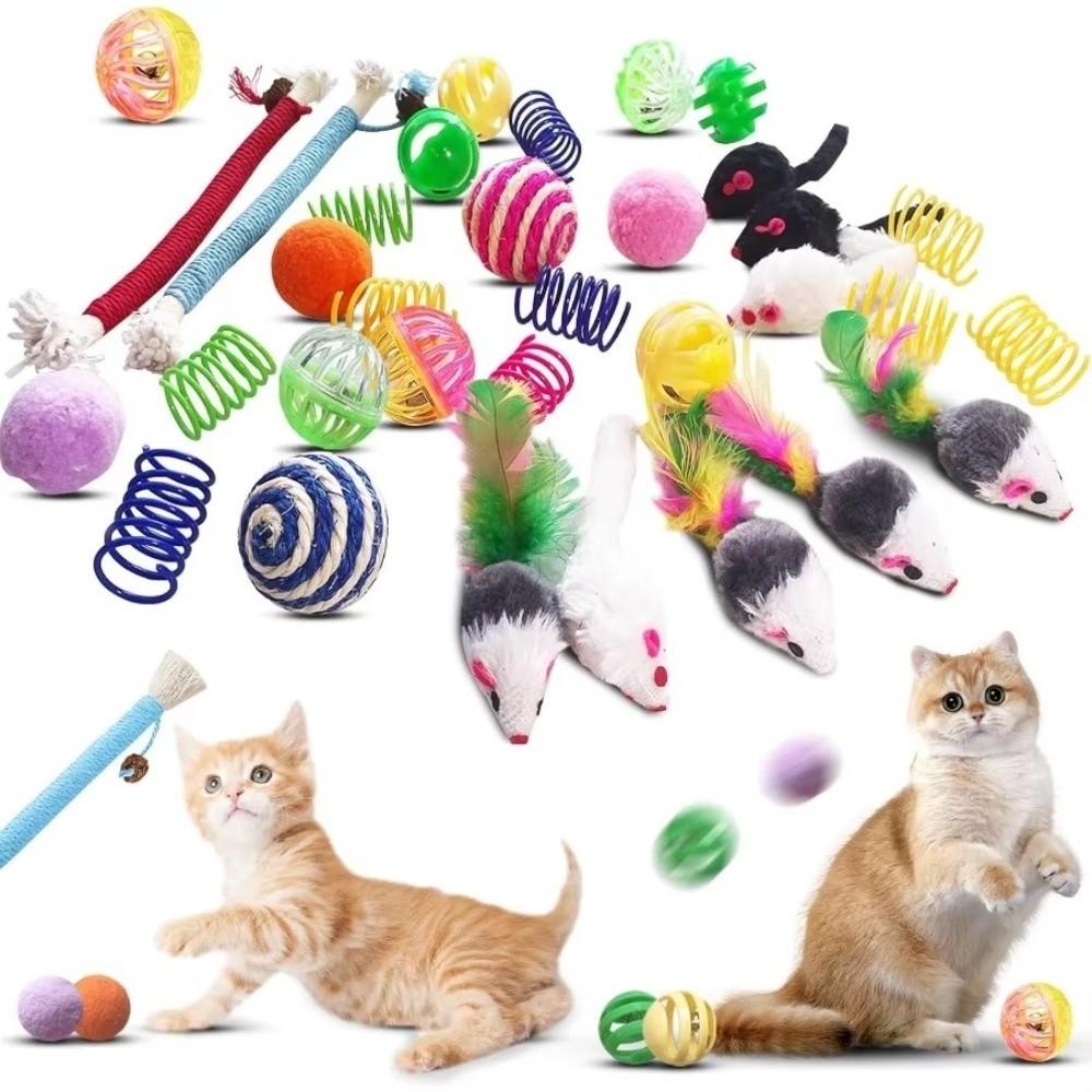 Mouse Shape Balls Pet Cat Toys Set Foldable Cat Tunnel Toys Funny Cat Stick  Kitten Training