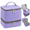 Double-Layer Quilted Waterproof Makeup Bag - Holds 30 Nail Polish Bottles, Portable, Multi-Functional Travel Storage.