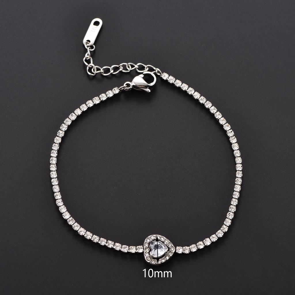 2mm Sparkly Stainless Steel Cubic Zirconia Tennis Bracelet for Women Rhinestone Charms Hand Chain Crystal Bangle Metal Jewelry
