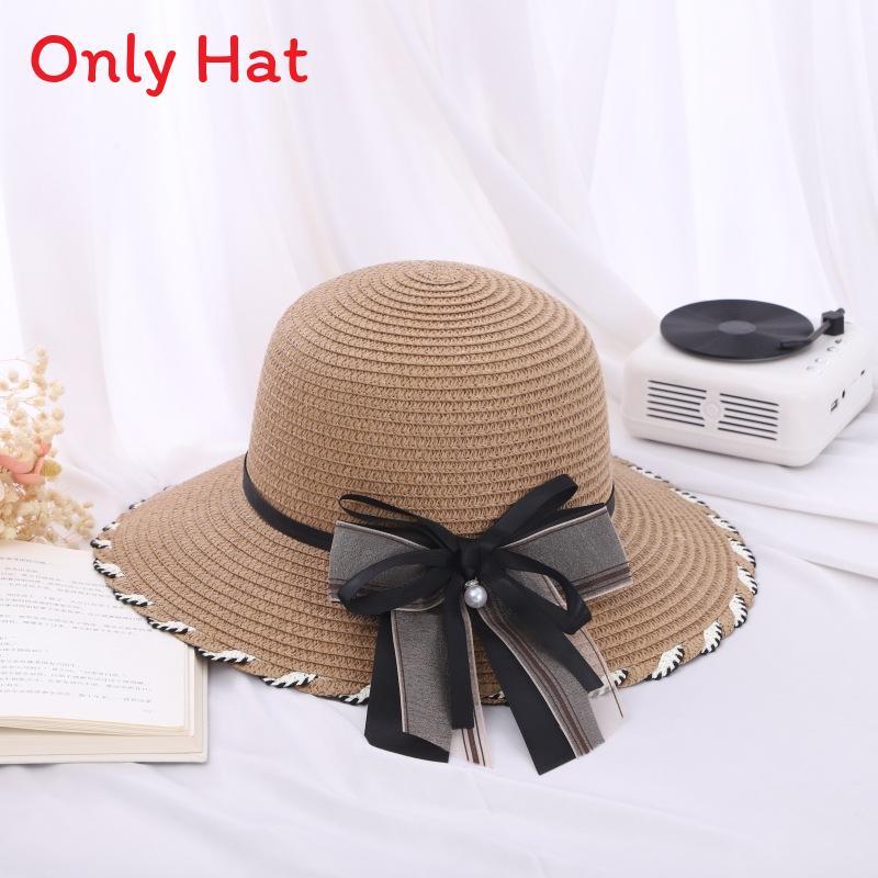 Polyester Sun Hat With Large Brim And Bow For Summer Beach Outings