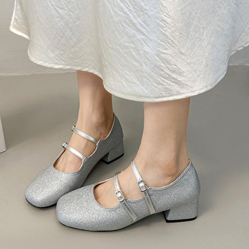Fashion Mary Jane Shoes Heightened Retro Single Shoes Xia Square Toe Shallow Mouth Season One-word Leather Shoes Women
