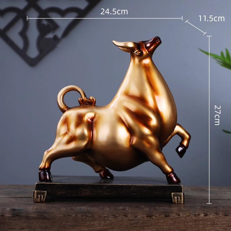 Resin Handicrafts Simulation Animal Sculpture Cattle Bull Golden Ox Decorative Figurines Home Decoration Accessories
