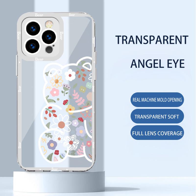 

Прозорий універсальний чохол для iPhone Apple 13 Mini, 11, 12, XS, MAX, 7, 15 із зображенням квітки, ведмедя, кролика. iPhone 14 Pro