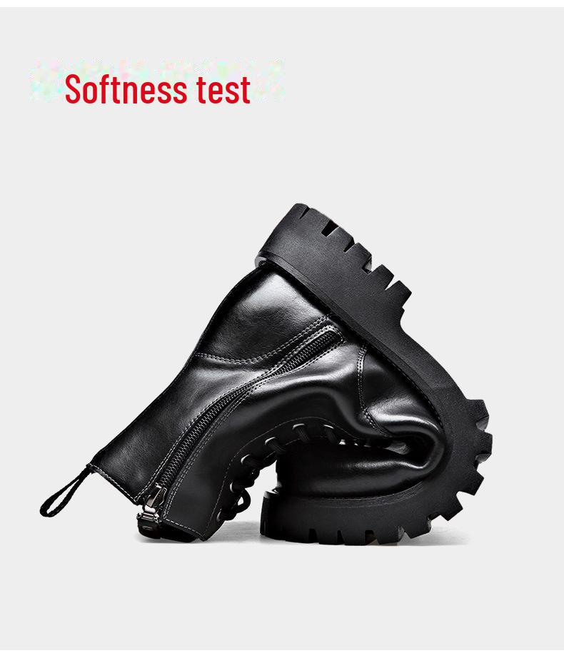 Men's Autumn & Winter Yellow Genuine Leather Boots with Thick Sole, Side Zipper, and Round Toe - Comfortable Mid-High Martin Style.