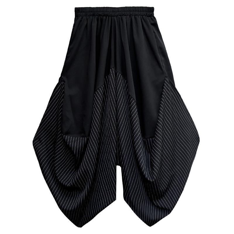 2025 Summer Striped Patchwork Loose-Wear Women's Wide-Leg Cropped Drop-Crotch Pants