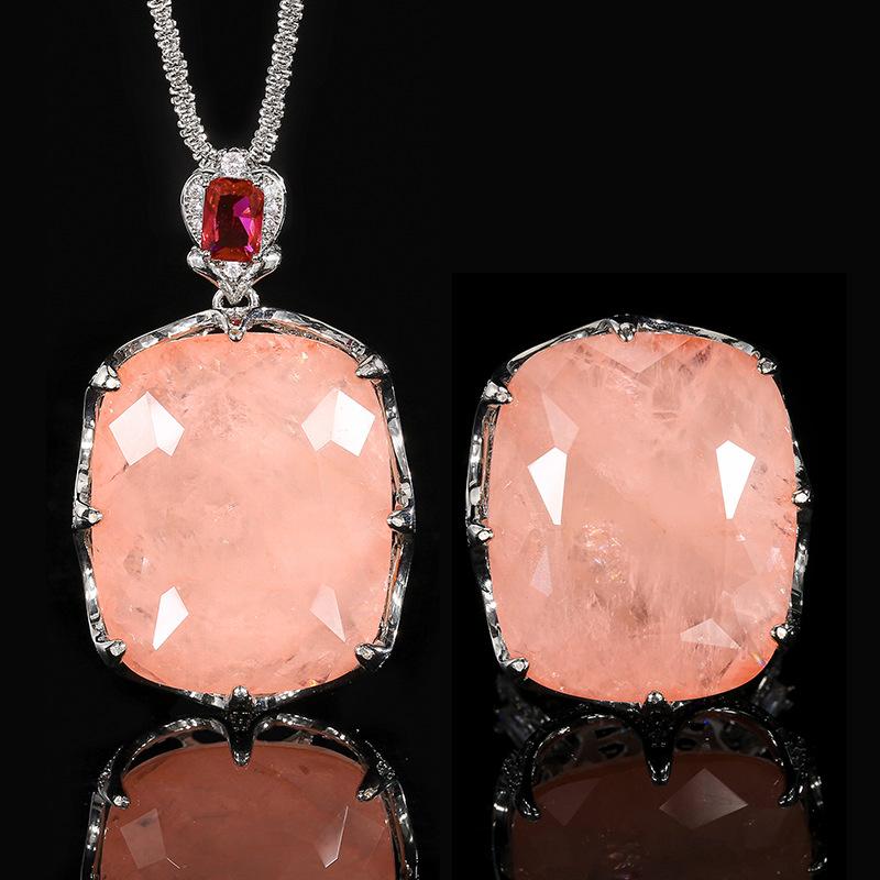 Schmuckset Halskette Ring Morgan Rosa Kostbar Fett Rechteckig Modisch Leichter Luxus Bankett Damen Accessoires