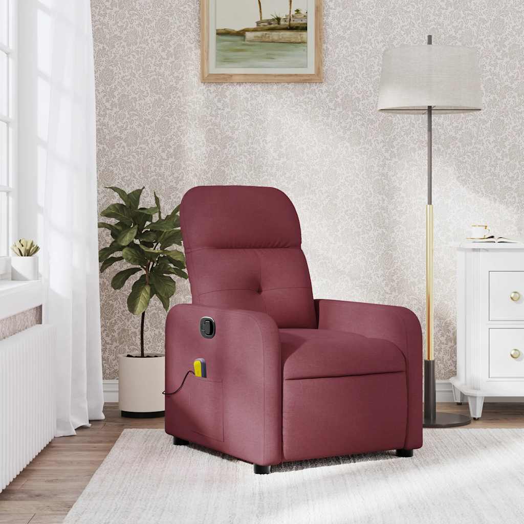 Vidaxl Reclining Massage Chair, Wine Red, Fabric Upholstered