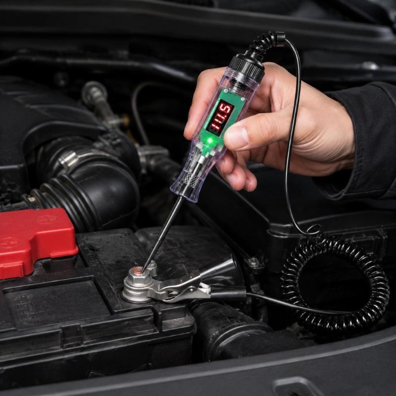 Circuit Test Pen for Vehicle Wiring Checks with Alligators Clip Cable, Display Window and ABS Housing, Automotive Probes Tester for Repair Use