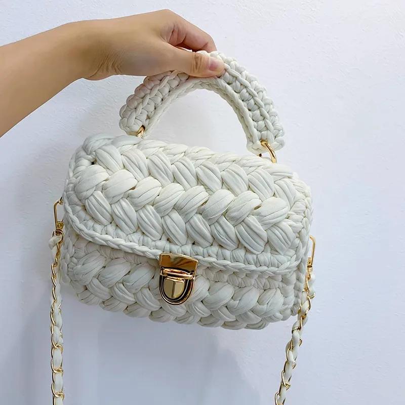 Borsa a tracolla lavorata a maglia fai-da-te Portafoglio moda corda intrecciata Borsa da donna Designer Borsa a tracolla a catena casual