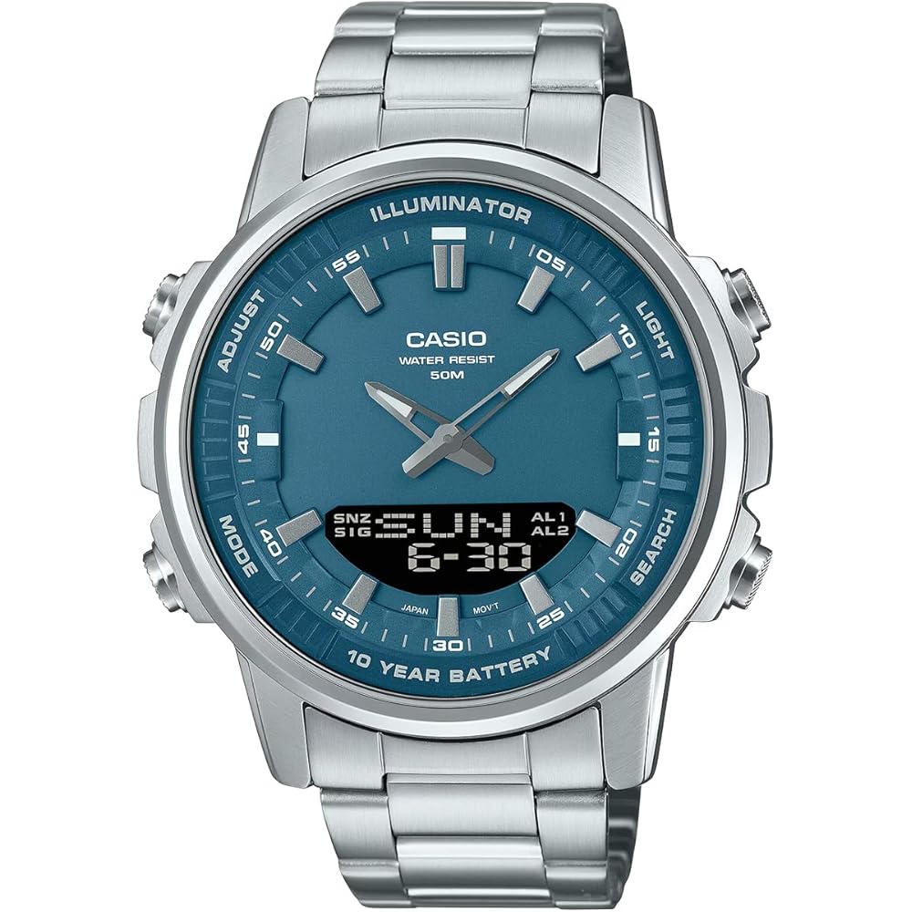 Casio World Time Analog-Digital Quartz Men s Watch AMW-880D-2A1V Grayish Blue Metal Band