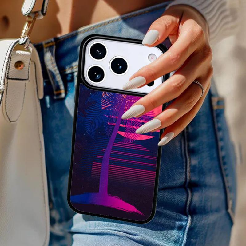 80s Retrowave Neon Palms Tree soft Phone Case For iPhone 17 Air 14 15 13 12 Max Cover For Apple 15 16 16e 11 Pro Max Plus Coque