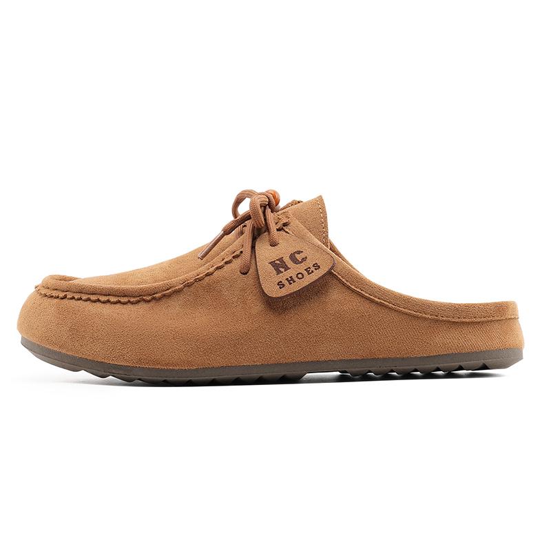 Fashion Retro Men's Half Slippers Outdoor Fashion Single Shoes Comfortable Casual Flat Shoes Cow Leather Slippers Soft Mules Potato Shoe