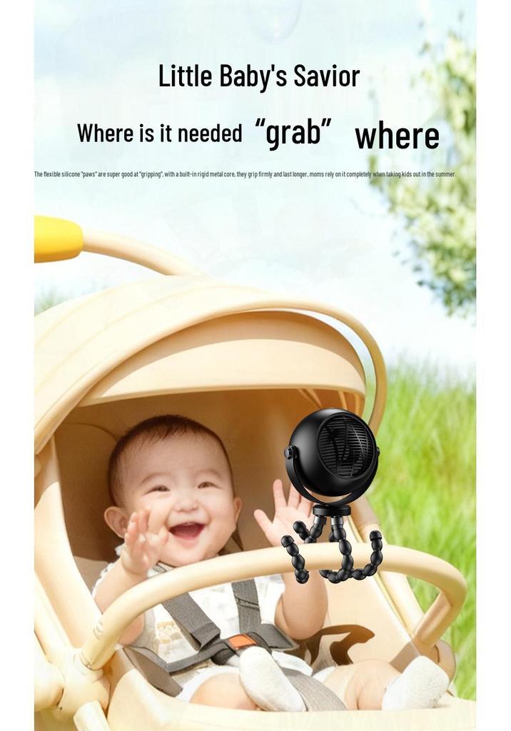 Octopus Handheld USB Fan: Silent Stroller & Desktop Fan with Night Light