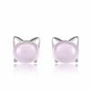Modeschmuck Silber, Niedliche Kätzchen Ohrstecker für Damen, Temperament Hibiskus Rosa Kristall Ohrringe.