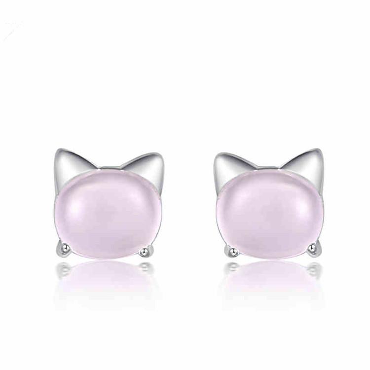 

Silver Fashion Jewelry, Cute Kitten Stud Earrings For Women, Temperament Hibiscus Powder Crystal Earrings. 925 silver