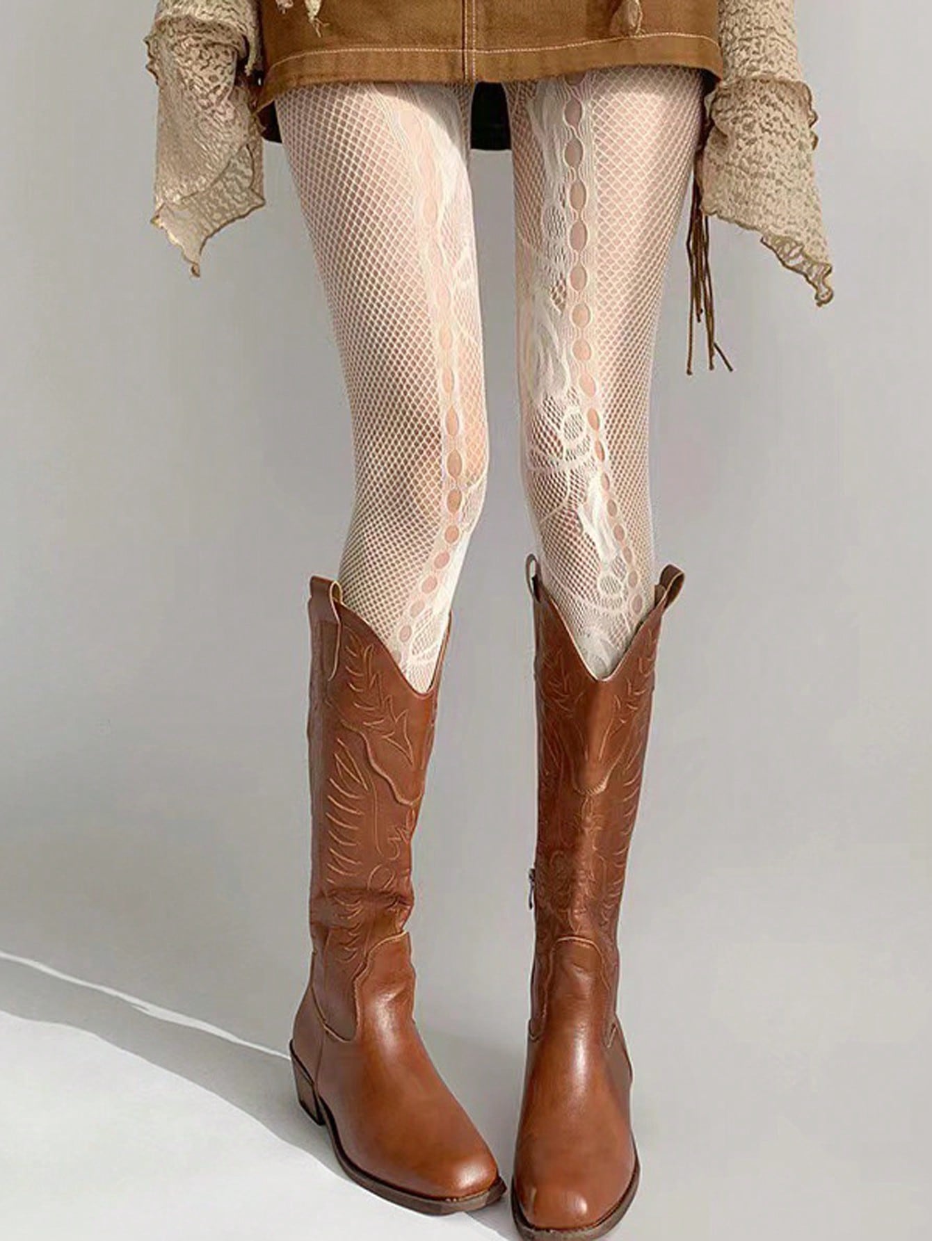 

A Pair Of Women S Fishnet Tights Fashion Y2K Lace Mesh Hole Base Lolita Jk Pantyhose L