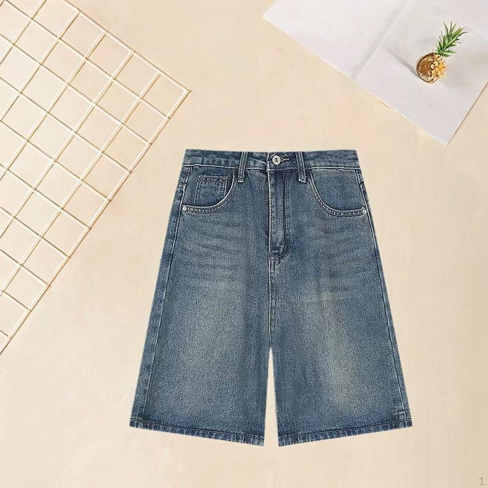 

Denim Shorts for Relaxed Women Mid-high Beach Events L темно-синього кольору