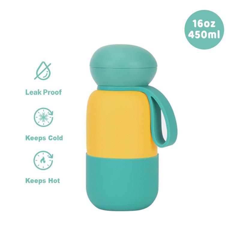 Borraccia da Viaggio Termica Sottovuoto in Acciaio Inossidabile da 450ml con Anello Maniglia per Sport all'Aperto, Ufficio, Campeggio