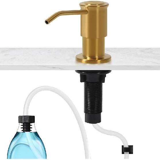 Soap Dispenser for Kitchen Sink, Brushed Gold Built In Soap Dispensers, Stainless Steel Sink Soap Dispenser or Lotion Dispenser Pump with 47"