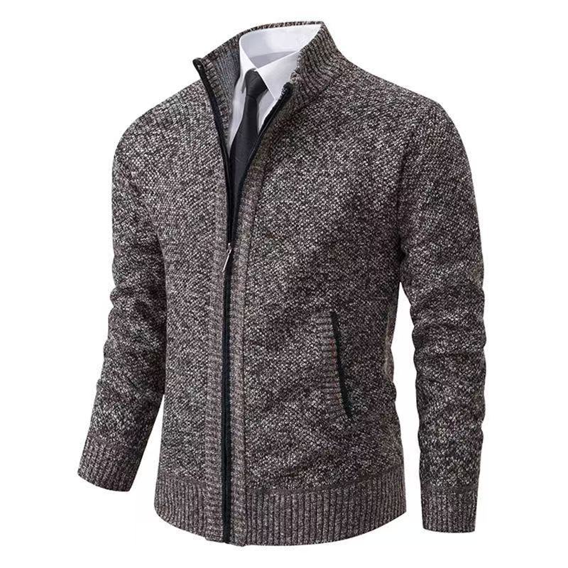 Mens Stand Collar Zip Up Knit Cardigan Sweater