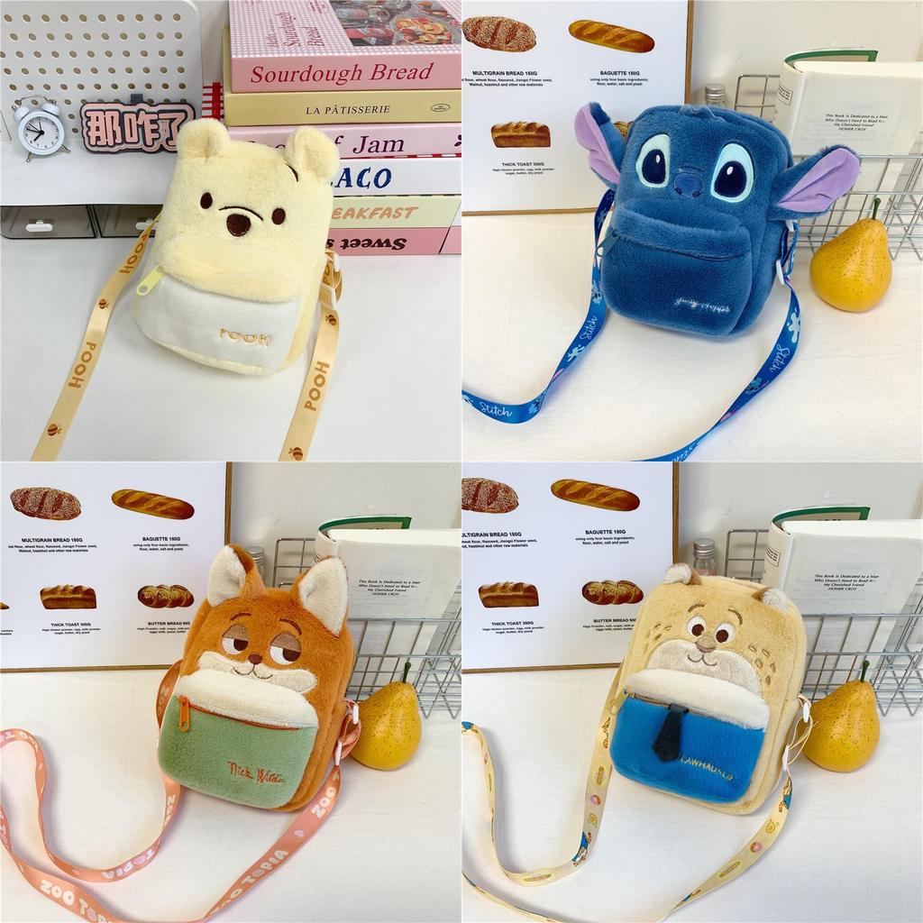 Stitch Judy Hopps Nick Wilde Plush Phone Bag With Zipper Closure For Daily Use