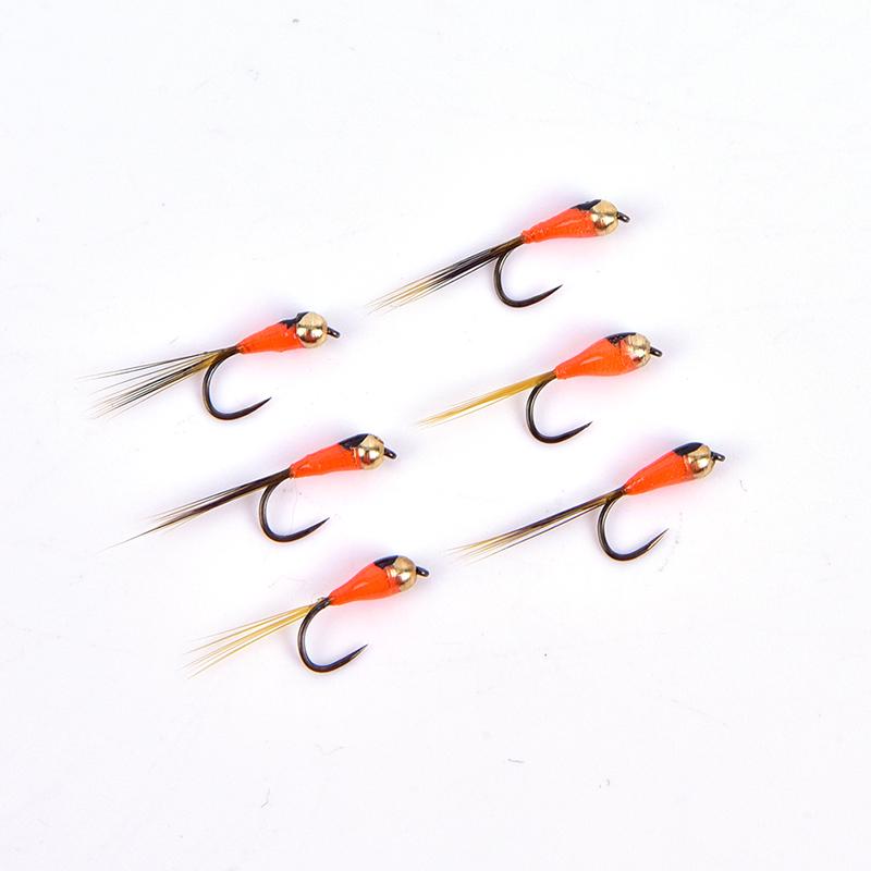 Set 6 Ninfe Perdigon Con Perlina Di Tungsteno ARANCIONE – Trota E Temolo – Pesca A Mosca (UK)