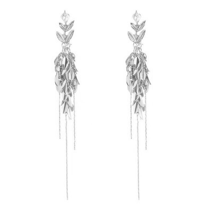 Elegant Crystals Encrusted Alloy Wheat Drop Earrings with Tassels Designs for Women
