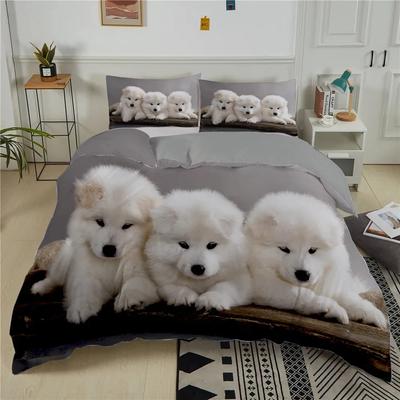 3D Dog Beding Set Adorable Lovely French Buldog Pupy Soft Duvet Cover Sets Carton Bed Cover Pet Animals Home Textiles Quen 2/3Pcs King Ful