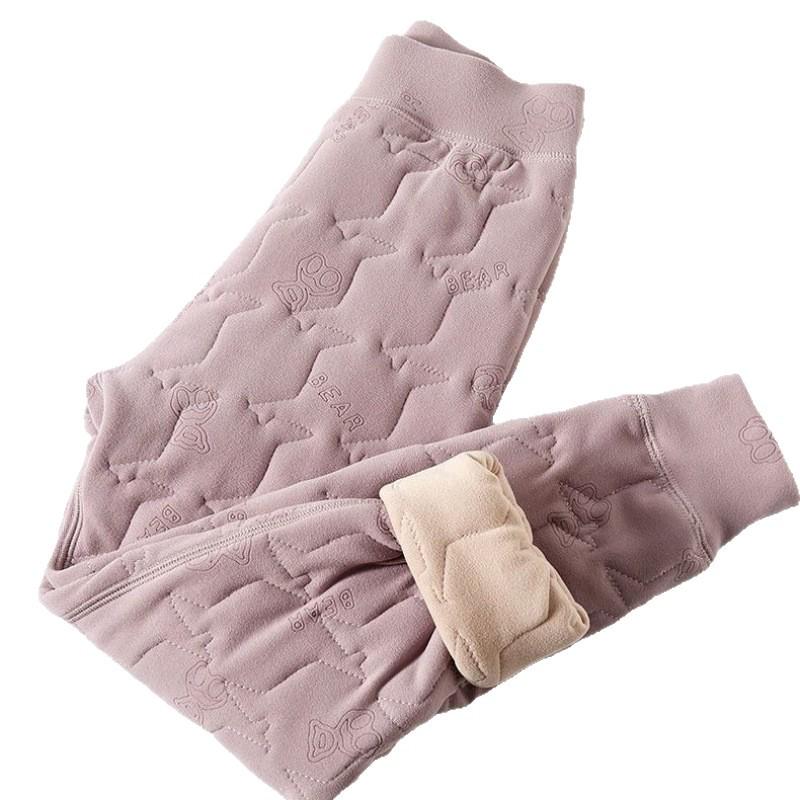 Kids' Winter Plush Liner Pants: Warm, Thick, Cotton, Belly-Protection Base Layer for Boys & Girls