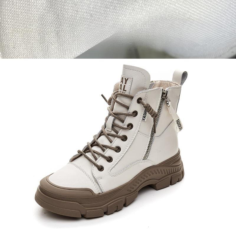 Spring Autumn High Top Casual Shoes Women Sports Style White Round Toe Side Zipper Thick Sole