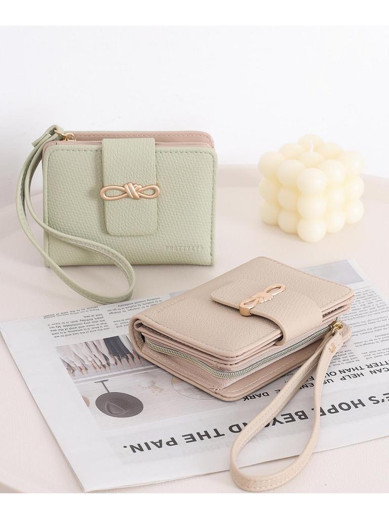 Korean Style Women's Bow Short Wallet Clutch with Zipper Wristlet