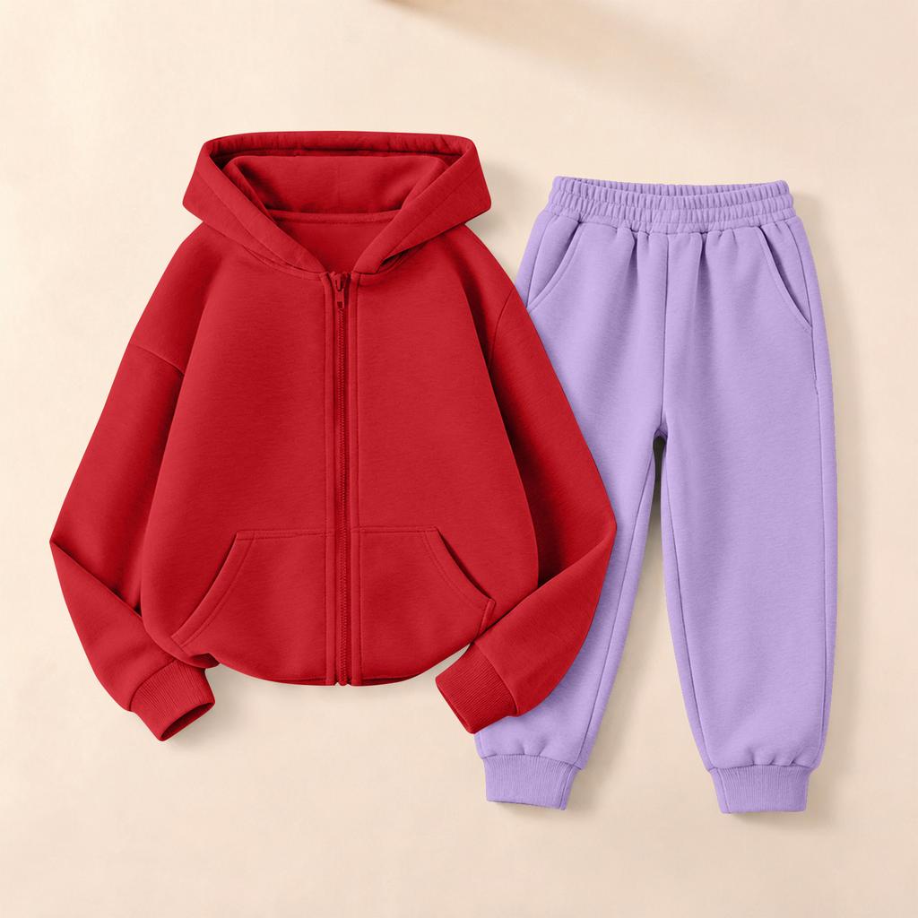 Kids Unisex Hooded Sweatshirt and Sweatpants Set Versatile Casual Sportswear for Boys Girls