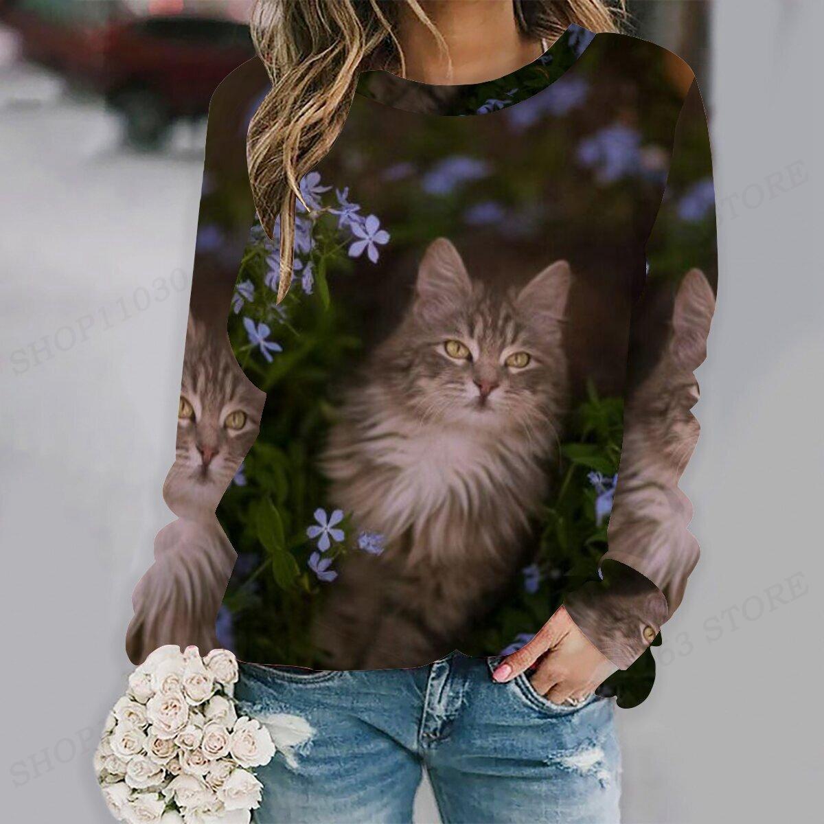 

Женские толстовки с 3D милым принтом кота, толстовка с длинными рукавами, толстовка с котом, женские модные спортивные костюмы с животными, каваи, пальто для девочек L