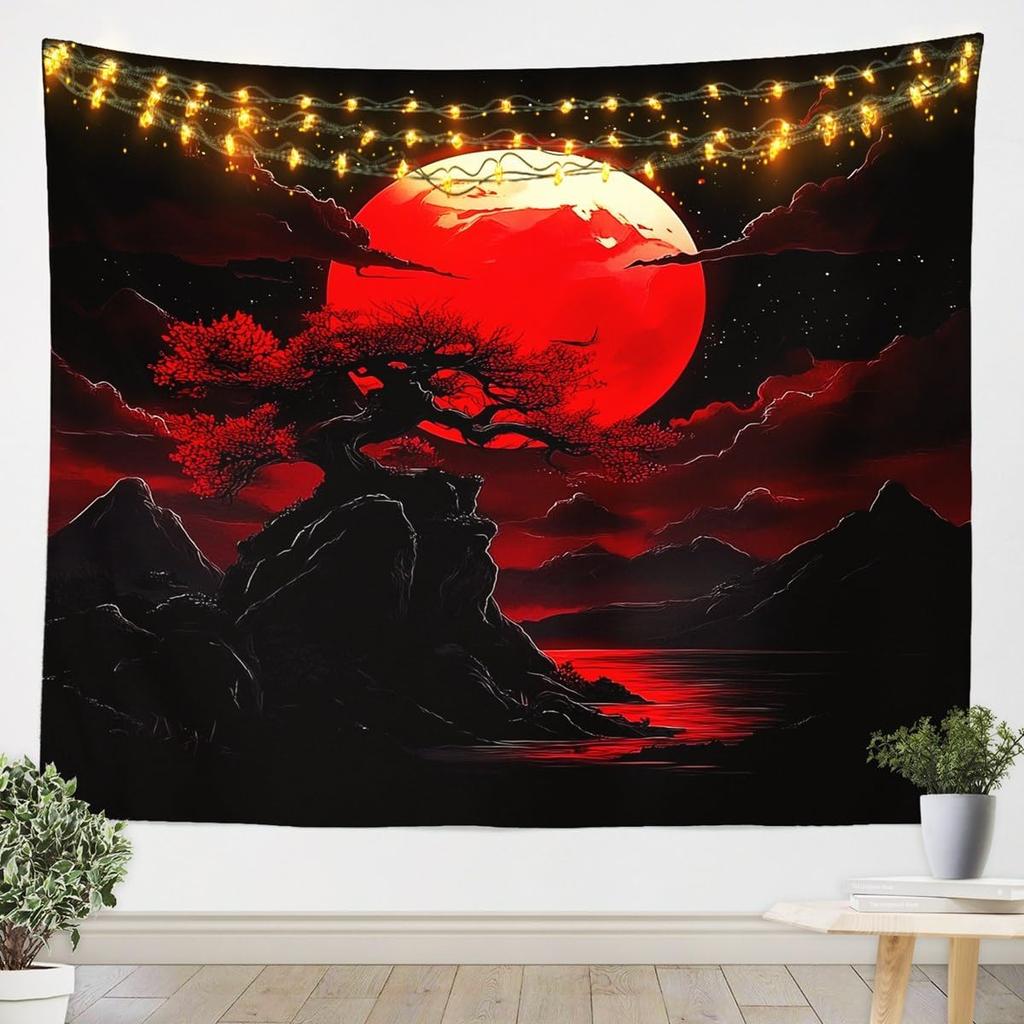 Japanese Girls Geisha Tapestry Large Kids Pink Cherry Blossoms Wall Hanging for Boys Teens Japanese Ukiyoe Wall Blanket Mount