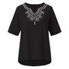 Cotton And Linen Embroidered Shirt V-Neck Color Women's Artistic Loose Fitting Short Sleeved Summer