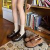 Soft Leather Version~ Brown Loafers 2025 Autumn and Winter Retro Small Gold Coins One Pedal Flat-soled French Single Shoes Women's Thick Heel