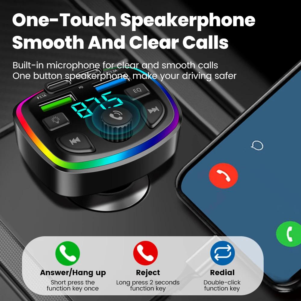 Rainbow Light Car Charger 4 Ports with Bluetooth FM Transmitter LED Voltage Display