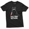 Men's Funny Cat T-shirt You Saw Nothing Cat with Bloody Knife Halloween Tee