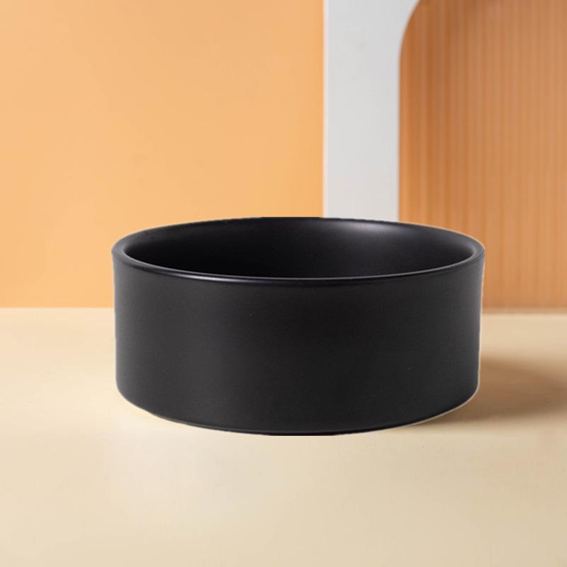 Non-Slip Ceramic Cat and Dog Bowl with Wooden Stand - Black, High-Footed Design for Cervical Spine Protection